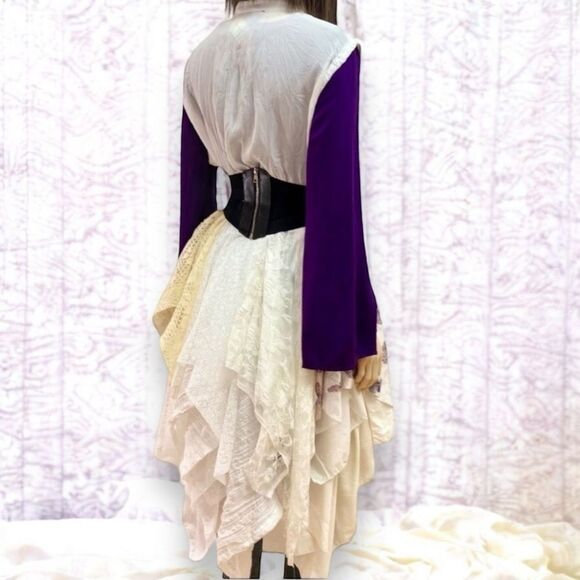 Festival Sleeveless White Ruffle Multi Tiered Uneven Long Kimono Jacket - Picture 3 of 4